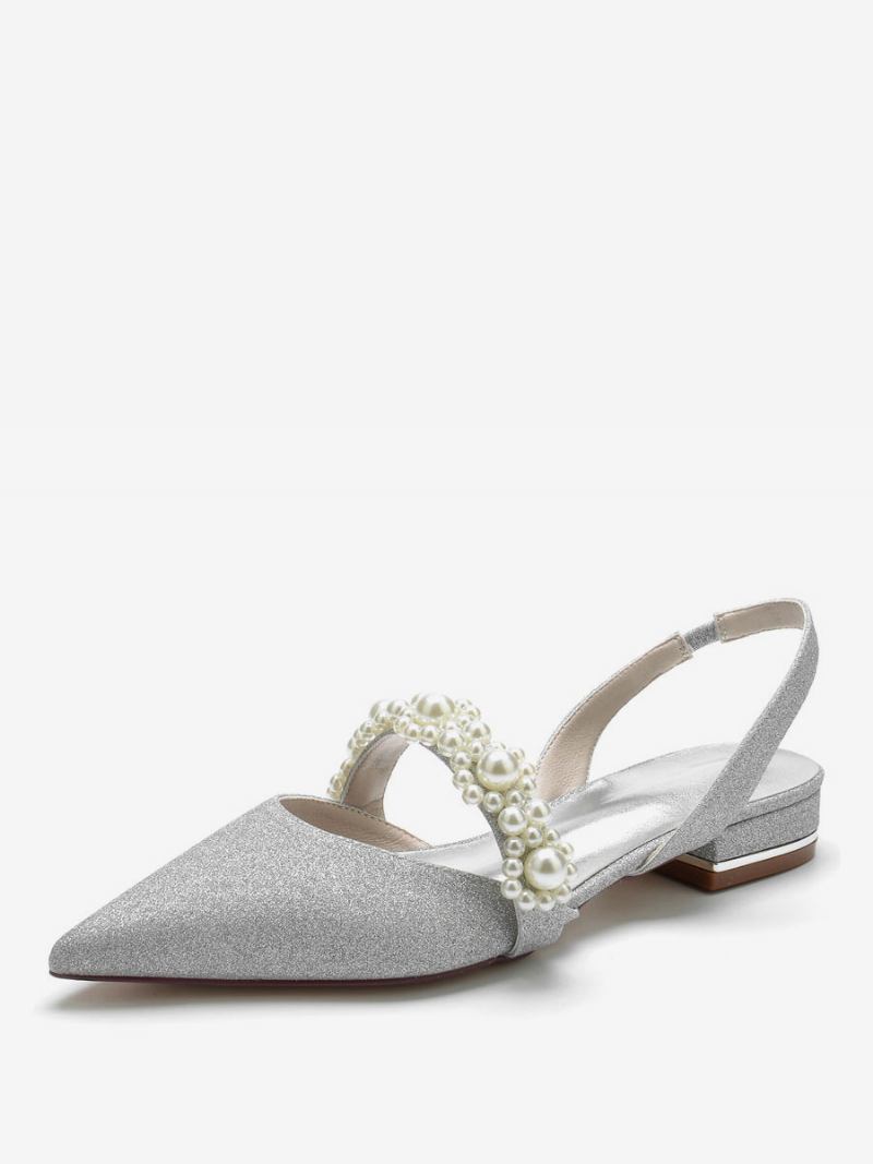 Ženske Cipele Za Vjenčanje Pearls Slingback Ravne - Srebrna