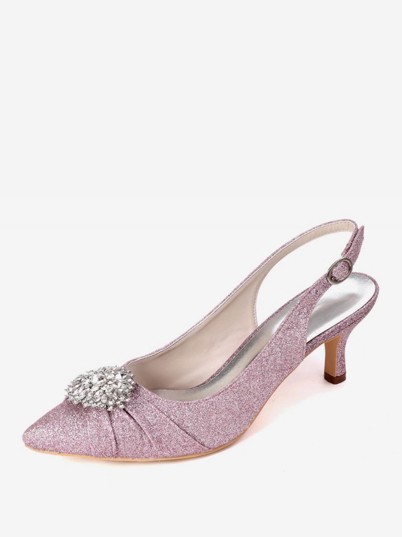 Ženske Cipele Za Vjenčanje S Vještim Kamenčićima Slingback Kitten Heels - Lila