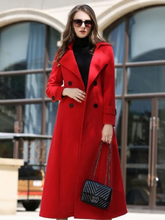 Vuneni Kaput Za Žene Sash Ture Red Winter Outerwear