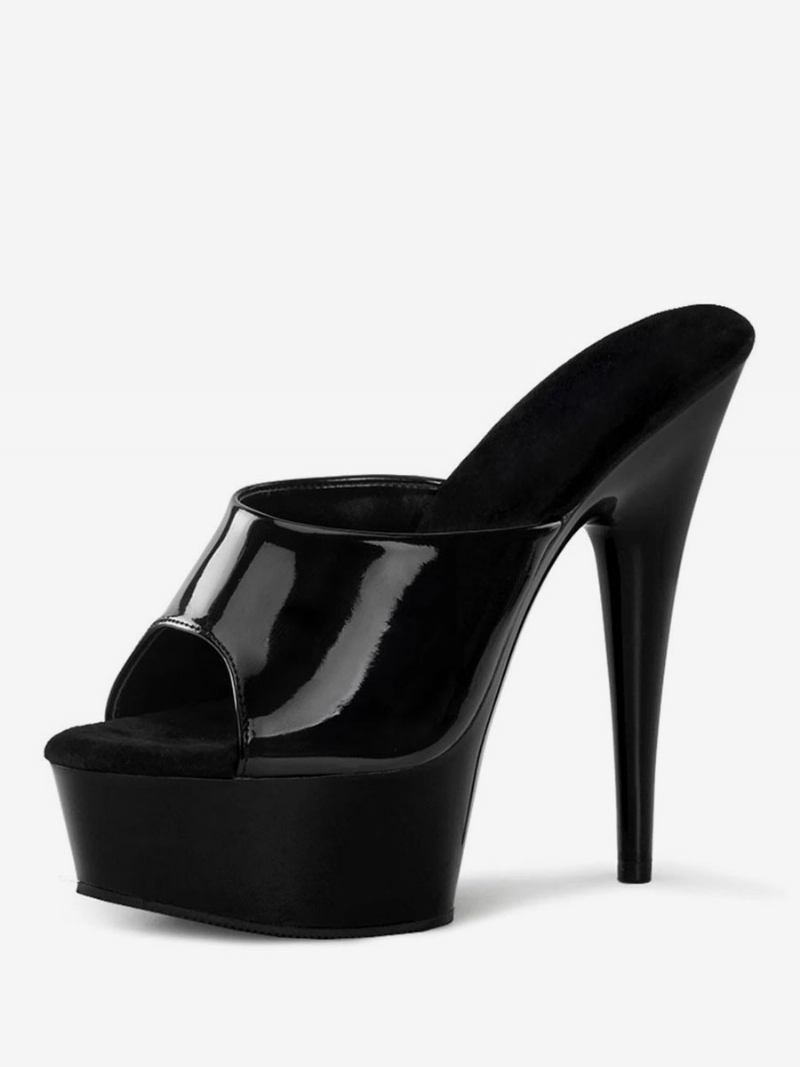 Ženske Cipele Za Ples Na Šipci Seksi Sandale Visoku Petu Crne Kožne Peep Toe Stiletto S Ravnom Formom Striptizete