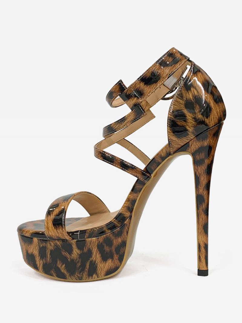 Ženske Sandale S Otvorenom Petom Na Stiletto Petu - Leopard