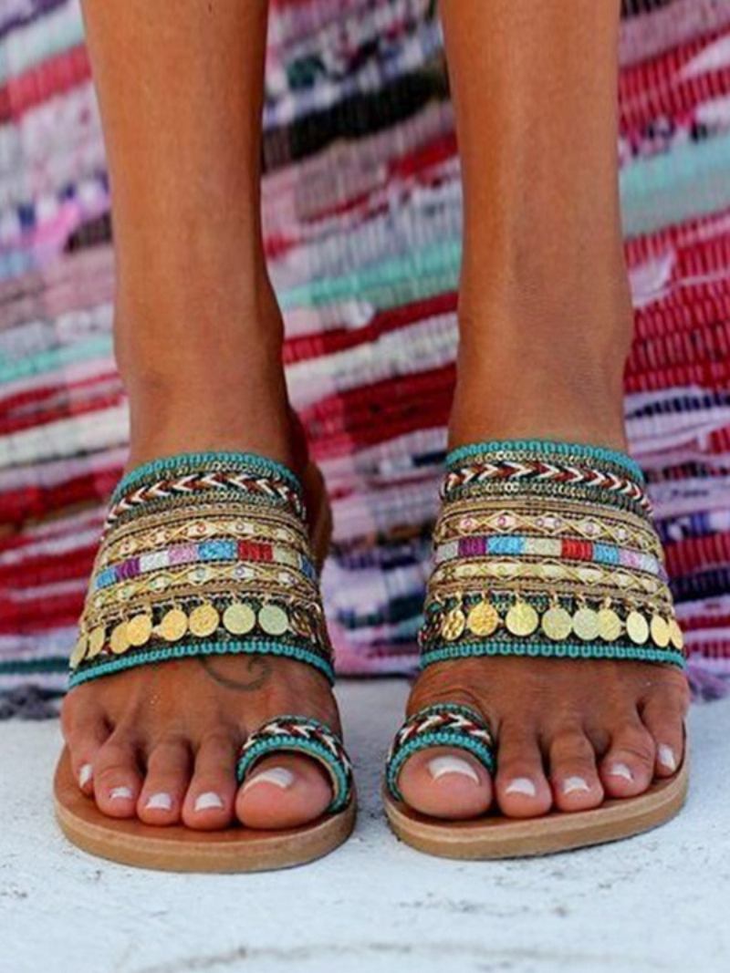 Ženske Sandale Za Plažu Boho Toe Loop Slides - Zelena