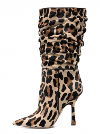 Ženske Čizme S Leopard Printom I Stiletto Petom Do Srednje Noge