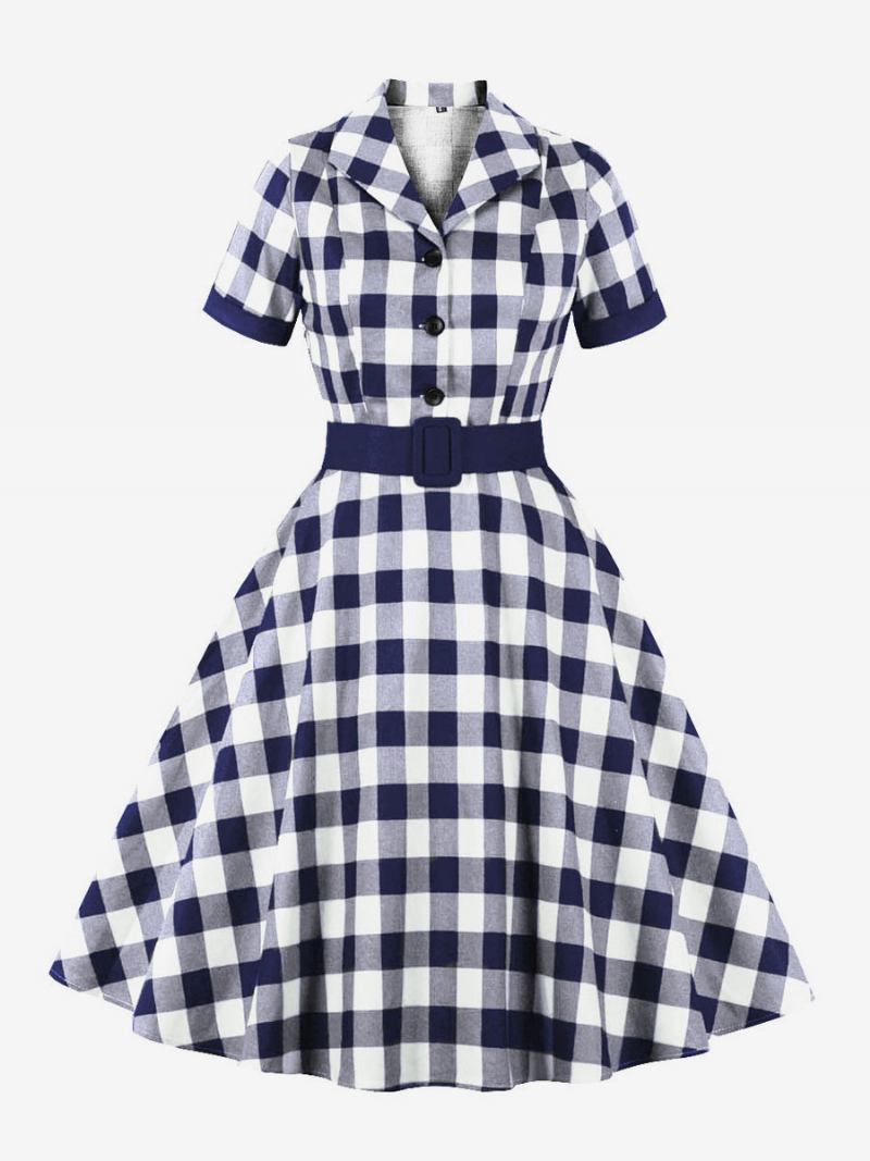 Retro Haljina Iz 1950-ih U Stilu Audrey Hepburn Plavo-siva Ženska Rockabilly Kratkih Rukava - Deep Blue