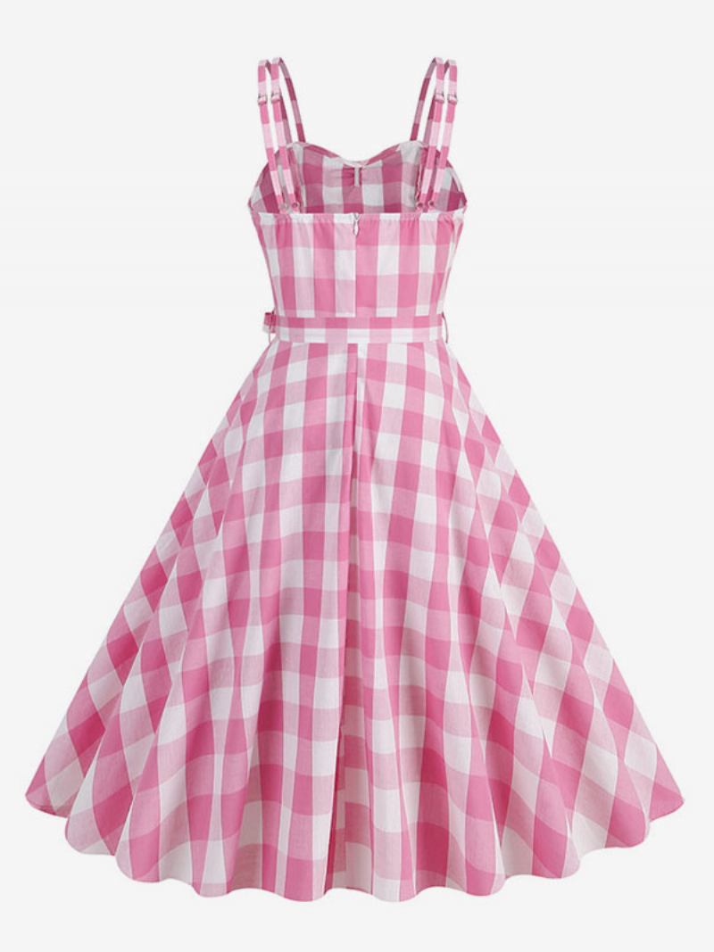 Ženska Barbie Gingham Haljina 1950-ih Audrey Hepburn Vintage Bez Rukava - Ružičasta