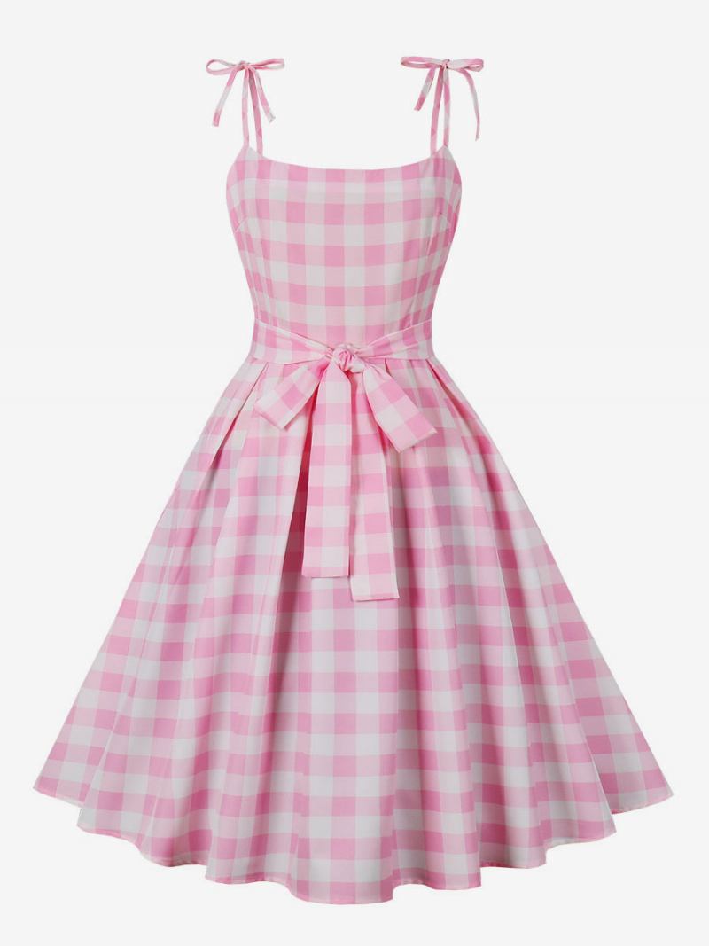 Ženska Barbie Pink Gingham Haljina 1950-ih Audrey Hepburn Vintage Karirana Bez Rukava