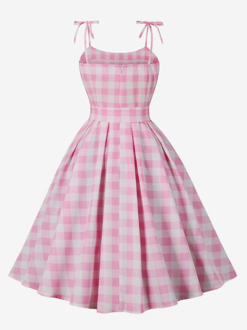 Ženska Barbie Pink Gingham Haljina 1950-ih Audrey Hepburn Vintage Karirana Bez Rukava - Ružičasta