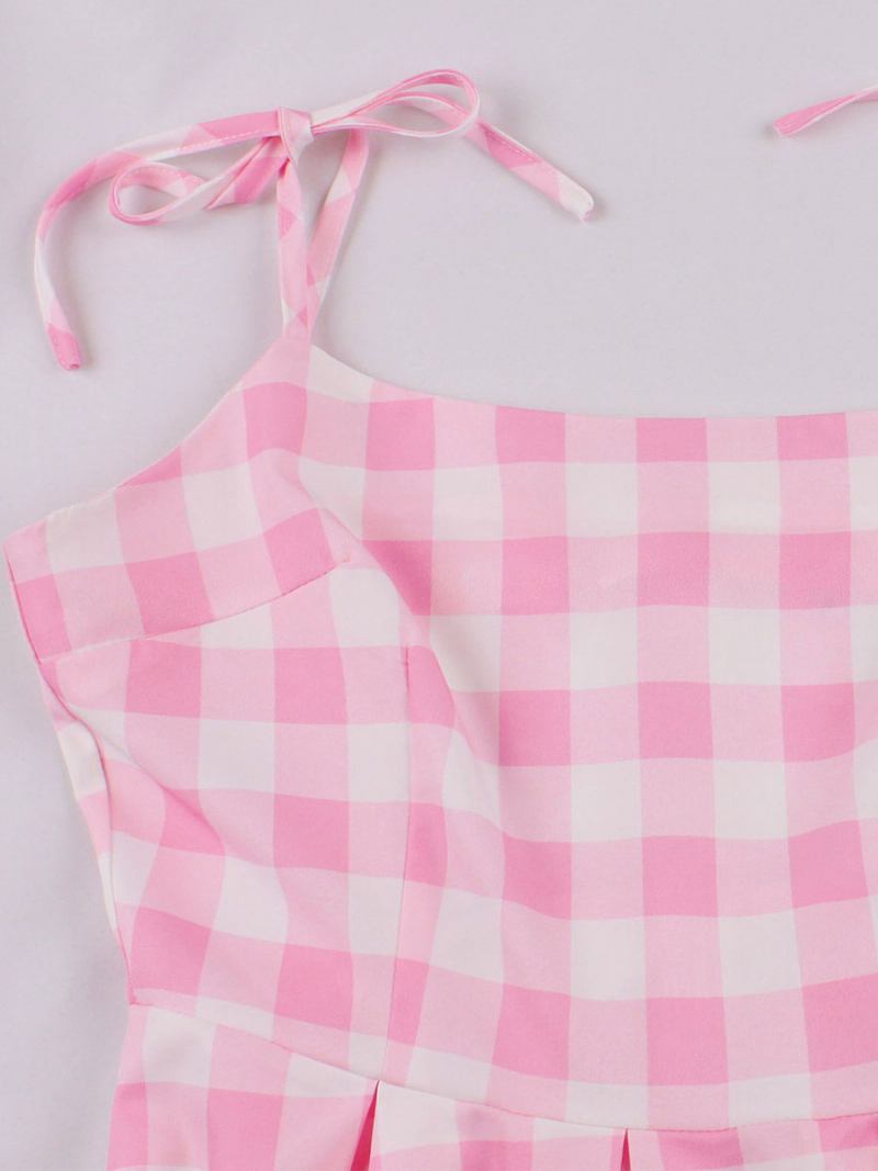 Ženska Barbie Pink Gingham Haljina 1950-ih Audrey Hepburn Vintage Karirana Bez Rukava - Ružičasta