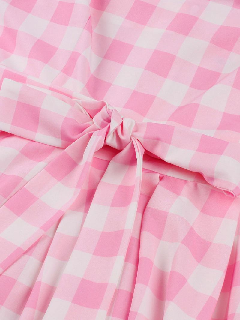 Ženska Barbie Pink Gingham Haljina 1950-ih Audrey Hepburn Vintage Karirana Bez Rukava - Ružičasta