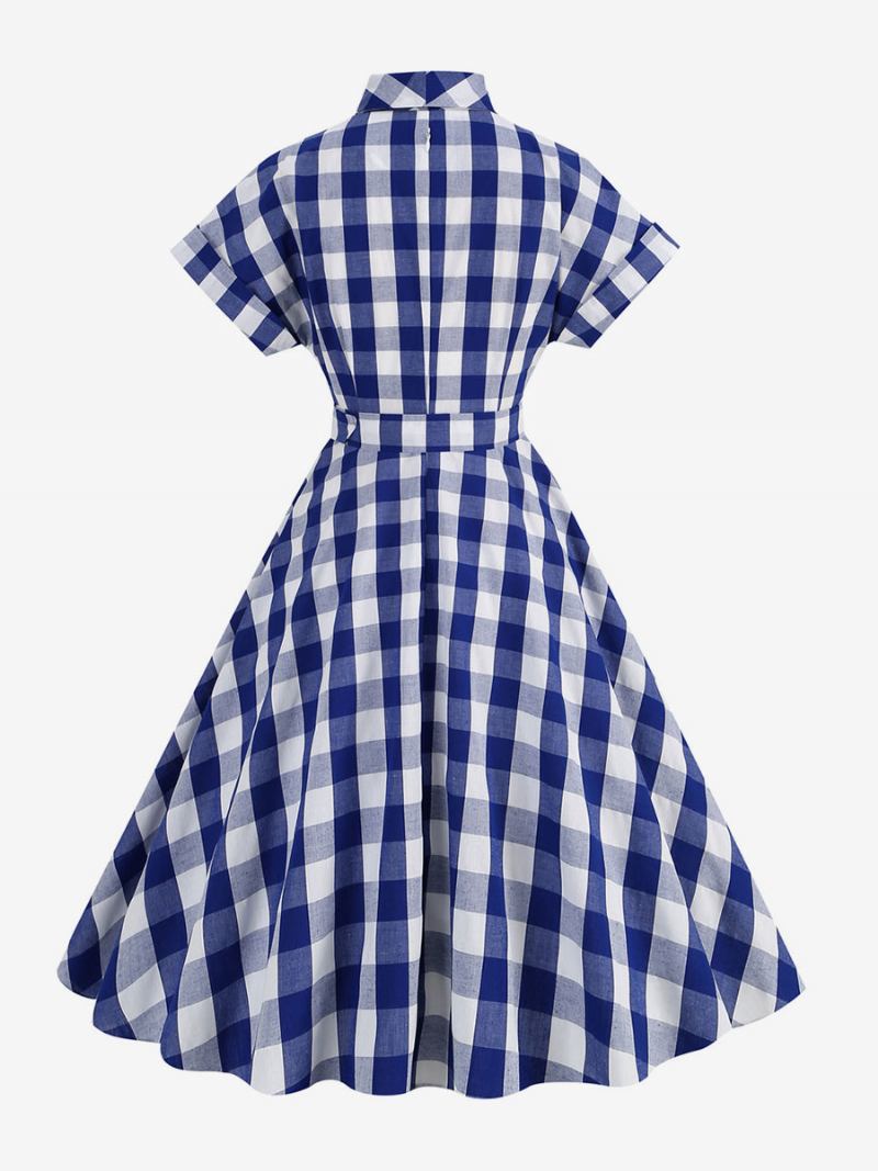 Ženska Barbie Ružičasta Gingham Haljina 1950-ih Vintage Karirana Kratkih Rukava - Duboko Plava