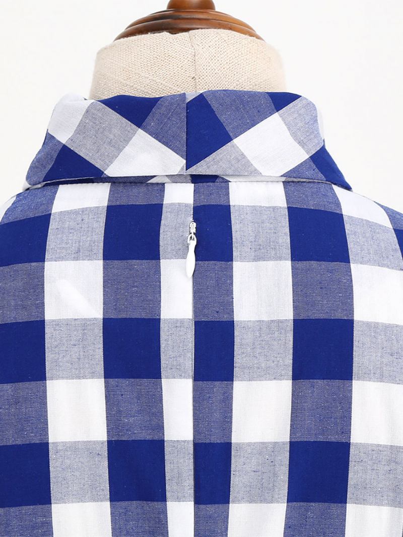 Ženska Barbie Ružičasta Gingham Haljina 1950-ih Vintage Karirana Kratkih Rukava - Duboko Plava