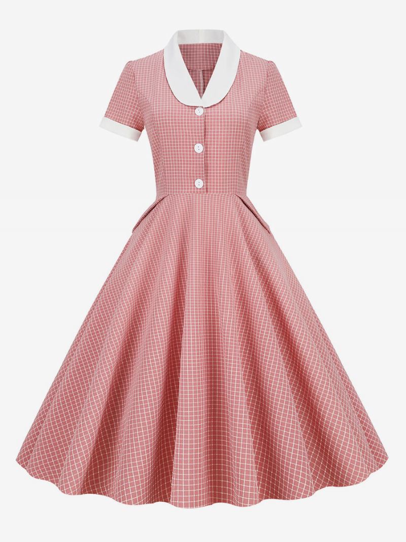 Ženska Barbie Ružičasta Gingham Haljina Vintage U Stilu Audrey Hepburn Iz 1950-ih Kratkih Rukava