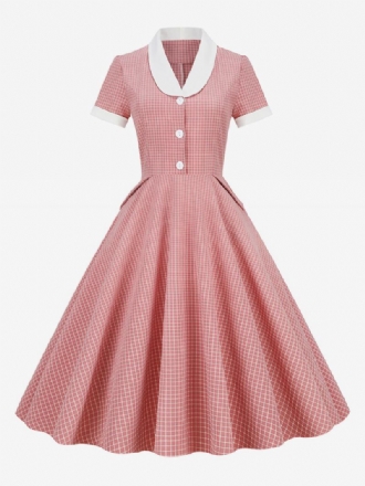 Ženska Barbie Ružičasta Gingham Haljina Vintage U Stilu Audrey Hepburn Iz 1950-ih Kratkih Rukava