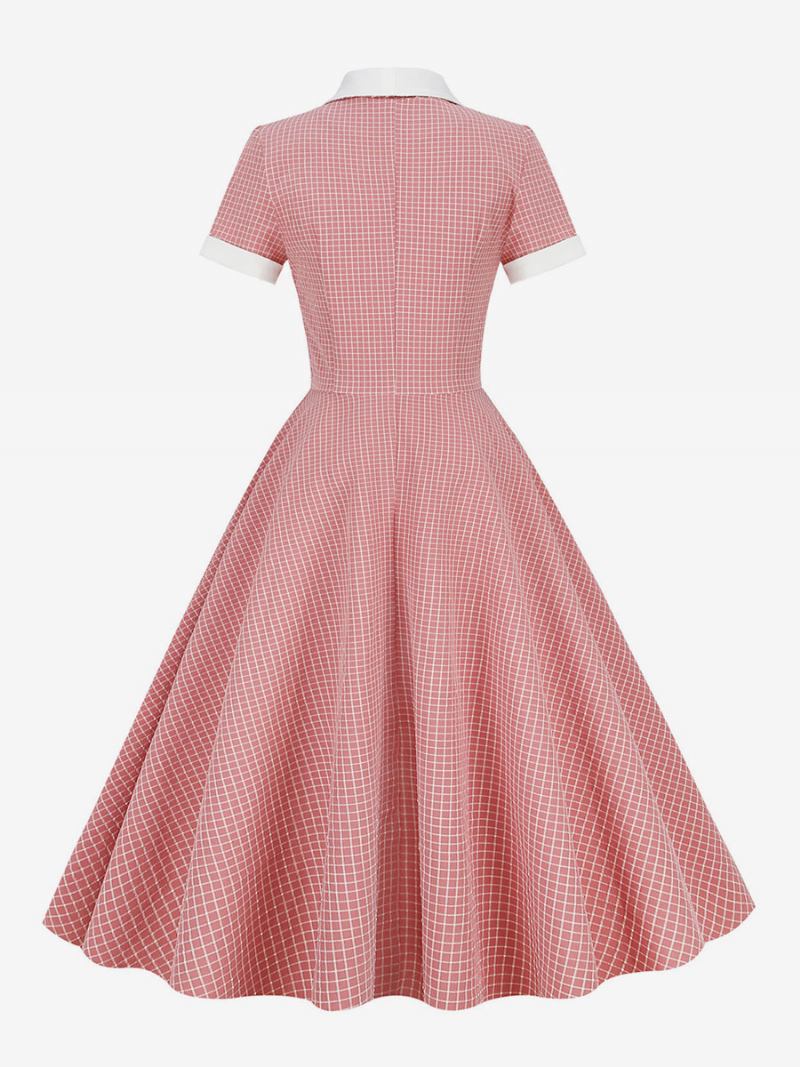 Ženska Barbie Ružičasta Gingham Haljina Vintage U Stilu Audrey Hepburn Iz 1950-ih Kratkih Rukava - Ružičasta