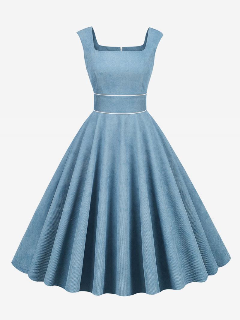 Ženska Retro Haljina Iz 1950-ih U Stilu Audrey Hepburn Dječja Plava Bez Rukava S Četvrtastim Izrezom Srednja Rockabilly - Baby Blue