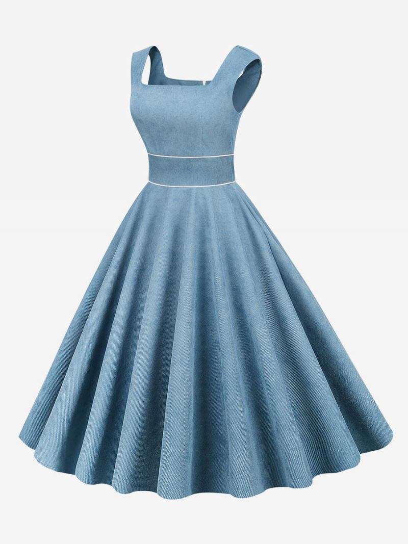 Ženska Retro Haljina Iz 1950-ih U Stilu Audrey Hepburn Dječja Plava Bez Rukava S Četvrtastim Izrezom Srednja Rockabilly - Baby Blue