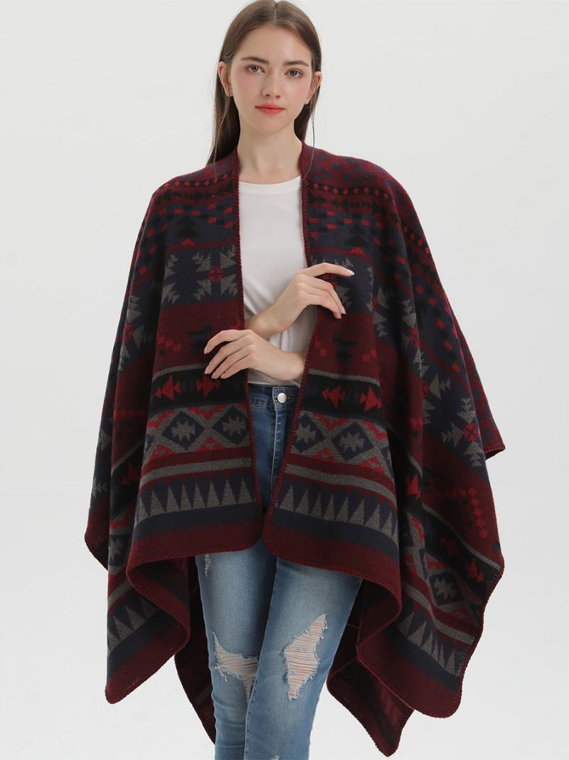 Bohemian Ženski Ogrtač Geometric Oversize Jesen Zima Poncho