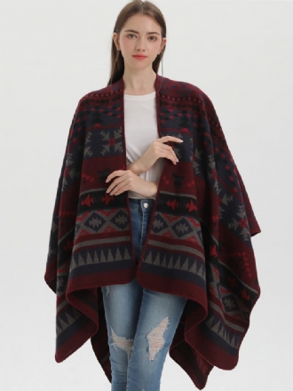 Bohemian Ženski Ogrtač Geometric Oversize Jesen Zima Poncho