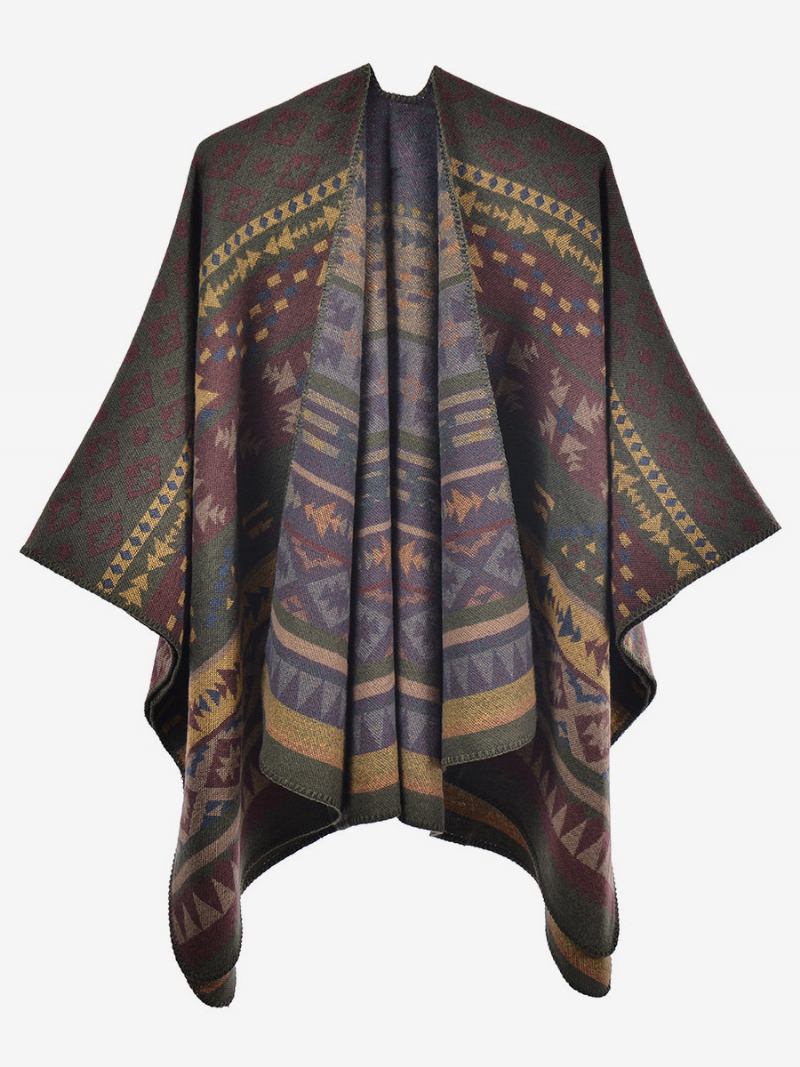 Bohemian Ženski Ogrtač Geometric Oversize Jesen Zima Poncho - Zelena