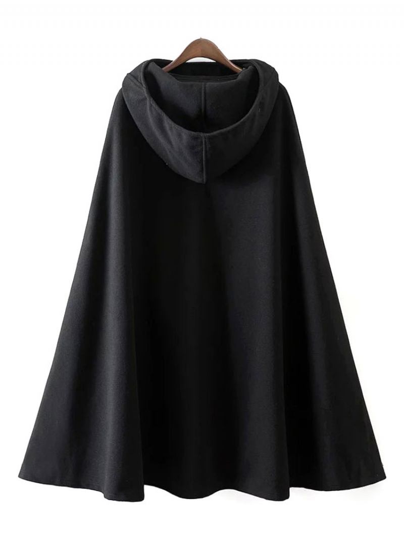 Ženski Kaput Cape Hoodie Jakna Poncho - Crna